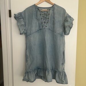 Ulla Johnson Mari-anne Denim Lace Up Ruffle Dress sz 8